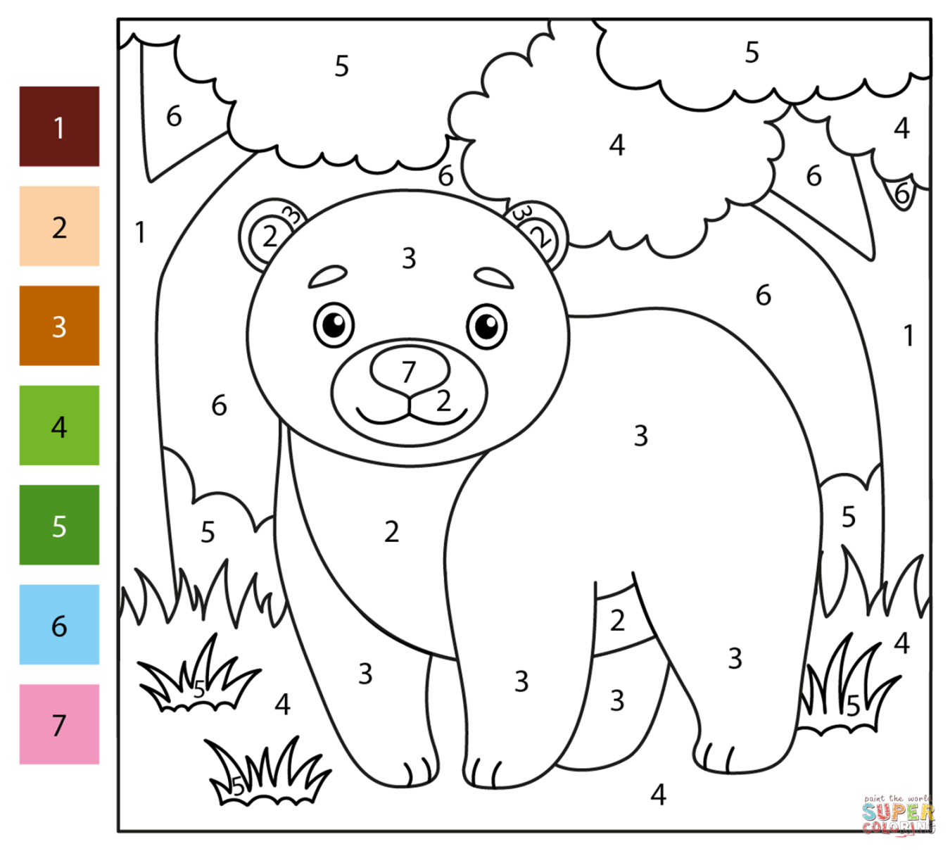 Bear Color by Number  Free Printable Coloring Pages