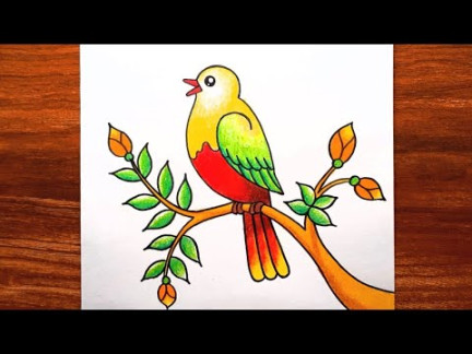 Bird Drawing  How to Draw Bird Scenery for Beginners  Birds Drawing  Colour  Creativity Studio.