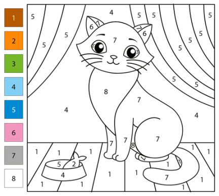 Cat Color by Number  Free Printable Coloring Pages