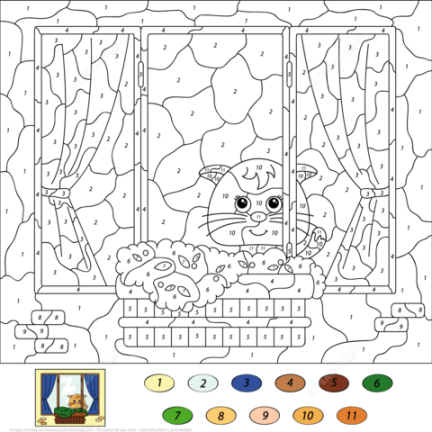 Cat Color by Number  Free Printable Coloring Pages