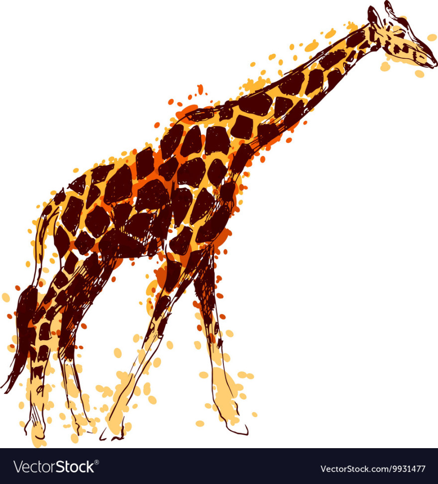 Colored hand drawing giraffe Royalty Free Vector Image