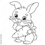 Coloring Page Outline Of Cartoon Cute Bunny Or Rabbit With Carrot