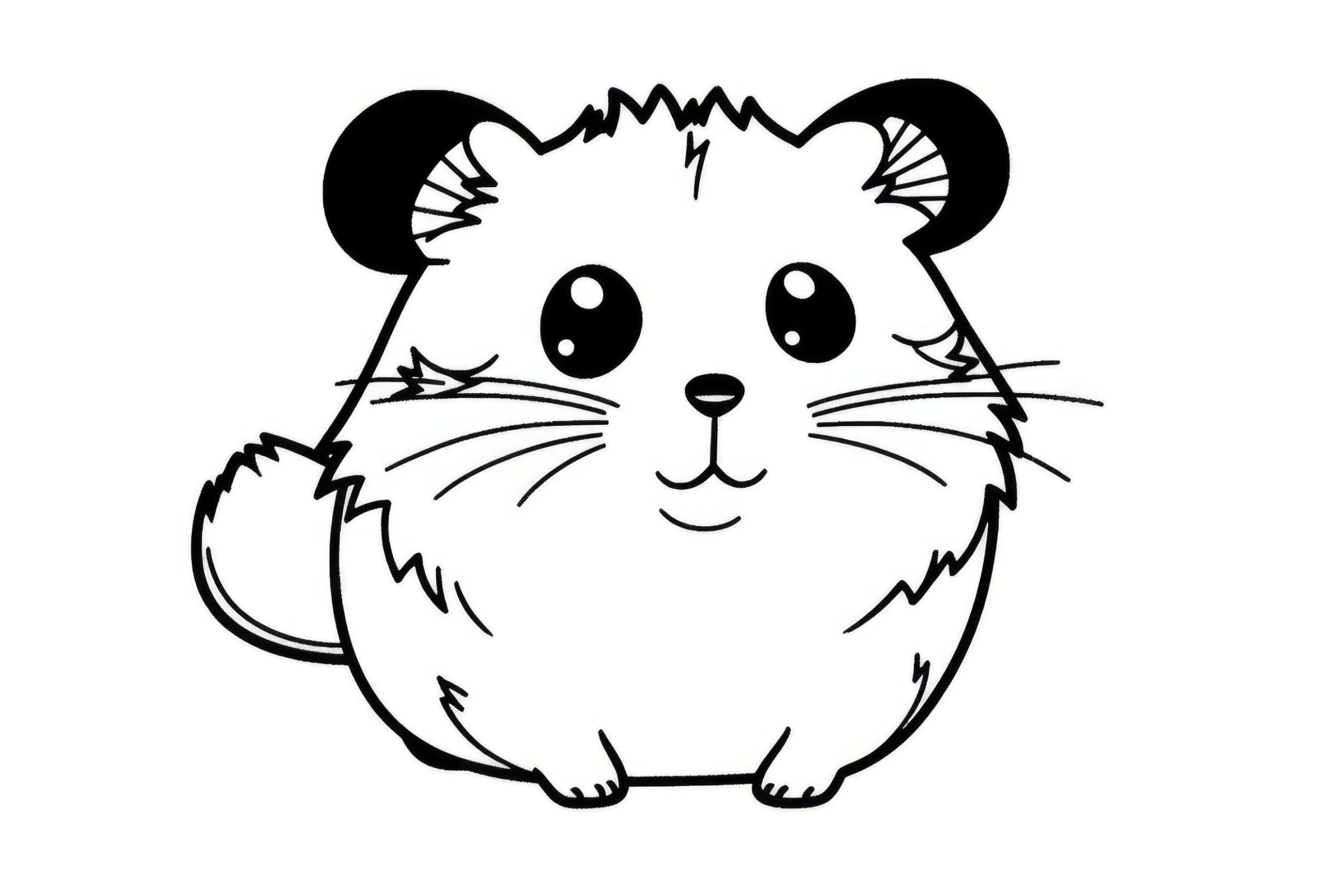 Coloring page outline of cartoon cute little hamster