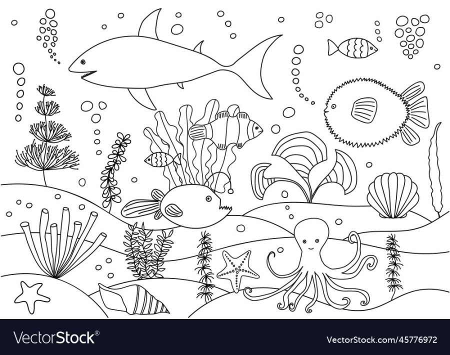 Coloring page with sea animals Royalty Free Vector Image