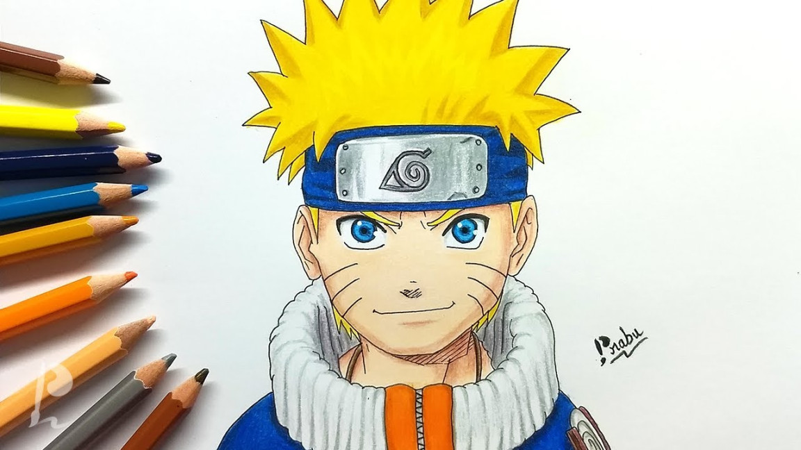 Drawing Naruto Uzumaki with Colour Pencils  Naruto  Budget Art