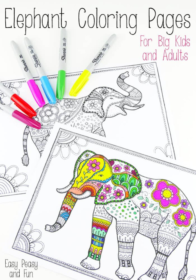 Free Elephant Coloring Pages for Adults - Easy Peasy and Fun