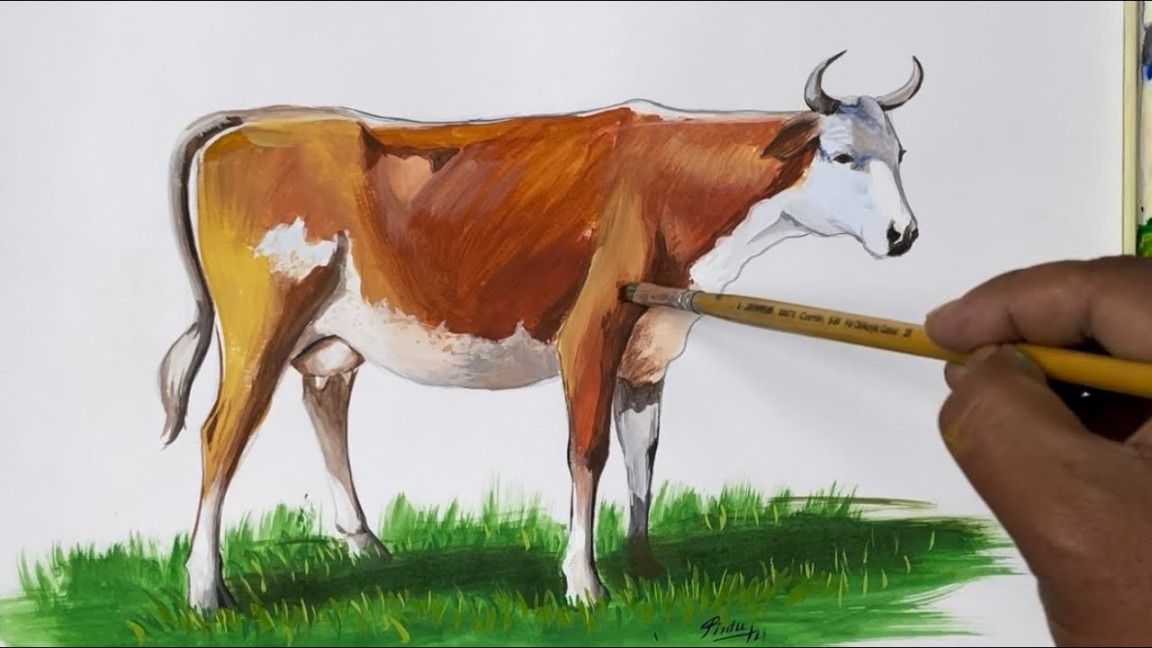 How to draw a cow  Poster Colour Painting