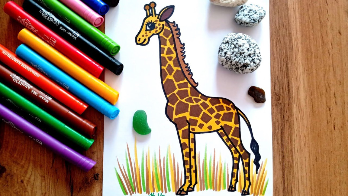 HOW TO DRAW a Giraffe - drawing for kids - coloring with markers