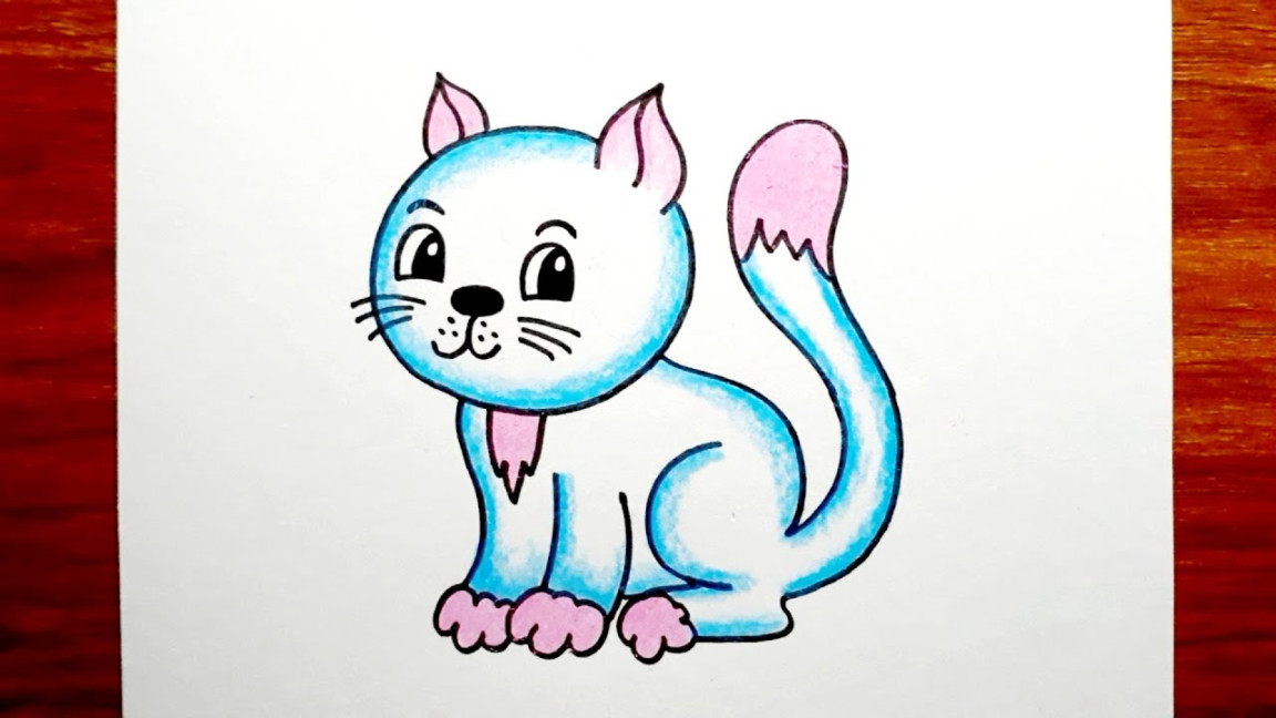 How to Draw Cat for Beginners  Cat Drawing Colour  Cute Cat Drawing.