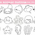 Ocean Animals, Silhouette, Outline,Coloring Page