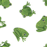 Premium Vector  Cute Frogs, Hand Drawn Vector Seamless Pattern