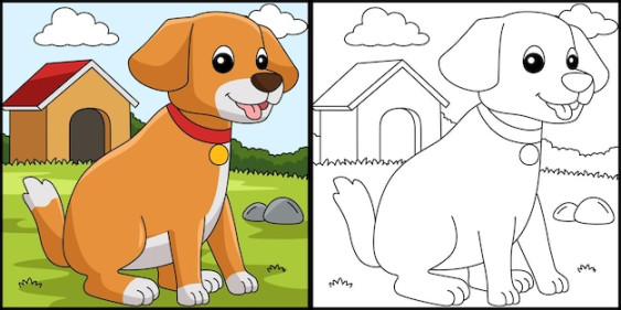 Premium Vector  Dog coloring page colored illustration