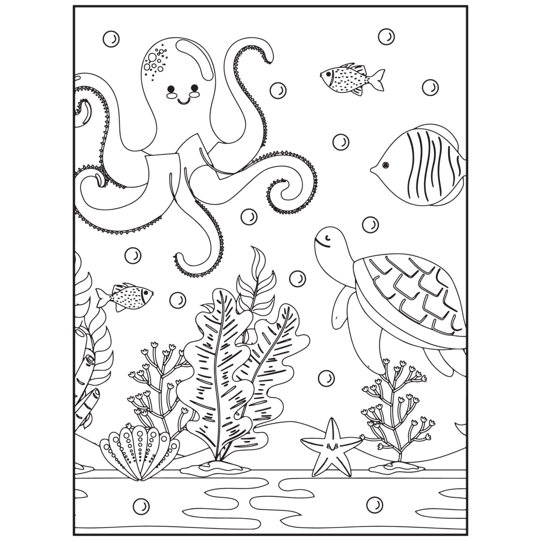 Printable Ocean Animals Coloring pages for kids  Vector Art