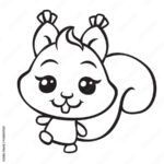 Vector Cute Squirrel Coloring Page Illustration Stock Vektorgrafik